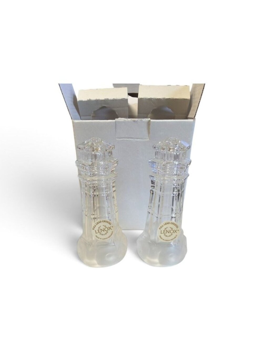 Lenox Crystal Lighthouse Salt & Pepper Shaker Set In Original Box